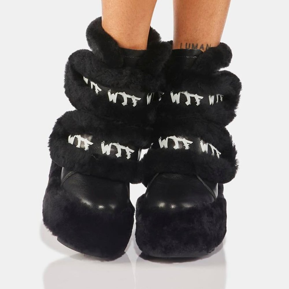 Dizzy Dream Wedge Fur Booties Women – BLACK  ( BRAND NEW !!! ) Anthony Wang - Picture 3 of 6